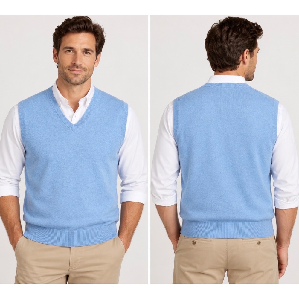 NWT Brooks Brothers Extra Fine Italian Merino Wool Sweater Vest Light Blue Sz L